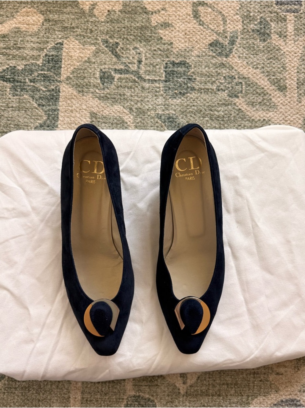 Vintage Dior CD logo flats with rare suede Dior low heel - Picture 7 of 9